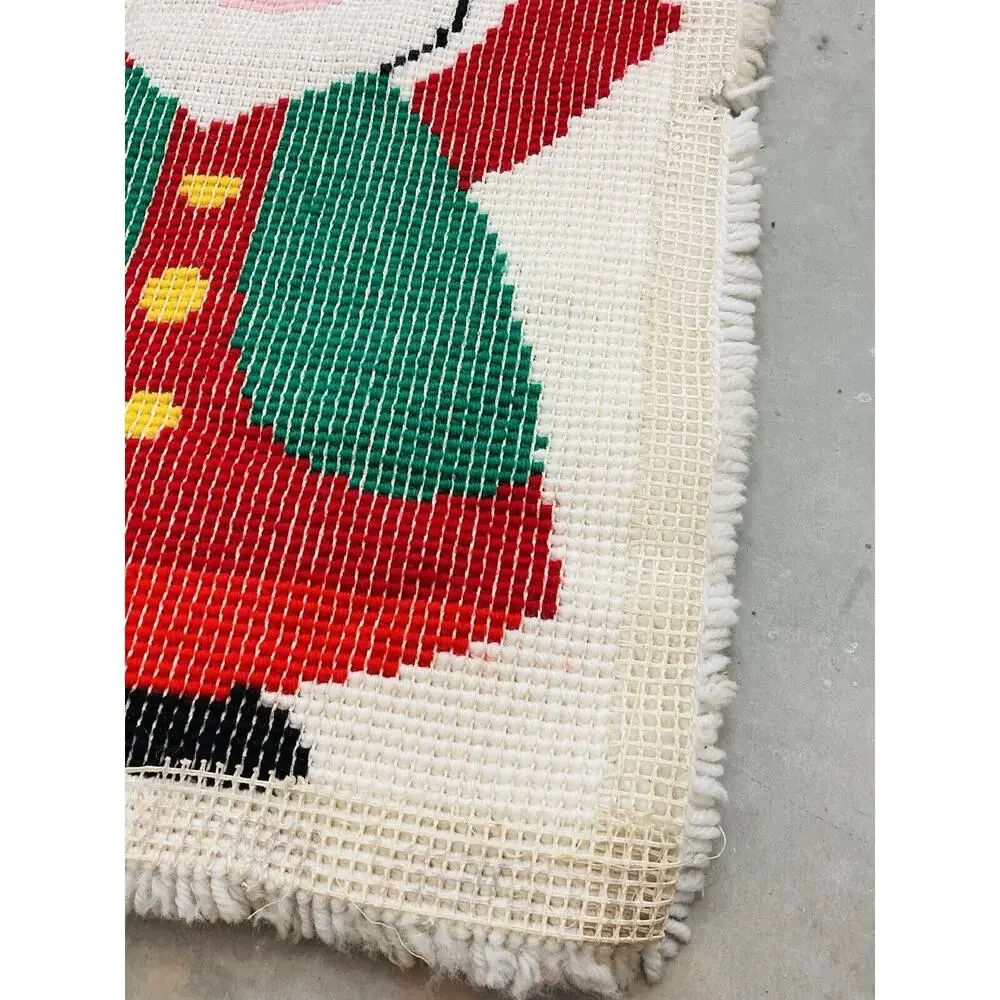 Vintage Christmas Latch Hook Rug Santa Joy Fluffy Beard Large Retro Completed